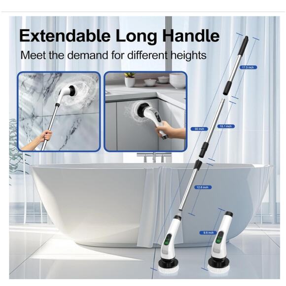 Electric Spin Scrubber with Long Handle: Cordless with 7 Brush Replacement Heads - Picture 4 of 7